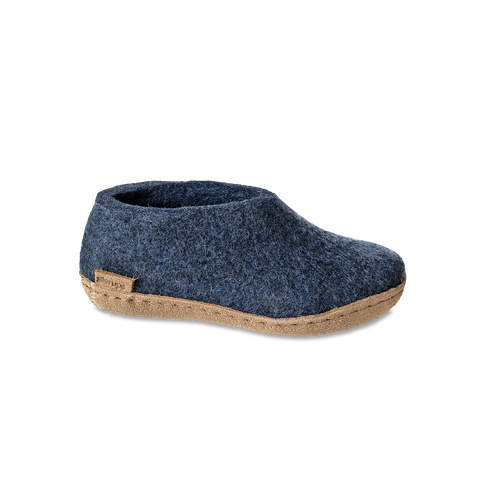 Chaussure pour enfant avec semelle de cuir en bleu denim