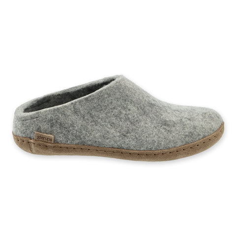 Gray slipper with leather sole on a white background