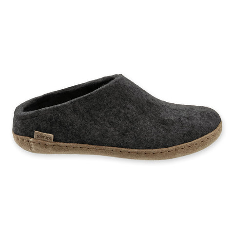 Gray slipper with leather sole on a white background