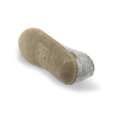 Gray and leather sole slipper on a white background