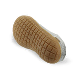Textured brown rubber sole and gray shoe  on a white background