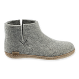 Grey wool boot with leather sole.