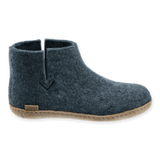 Denim wool boot with leather sole.