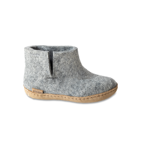 Bottillon pour enfant avec semelle de cuir en gris