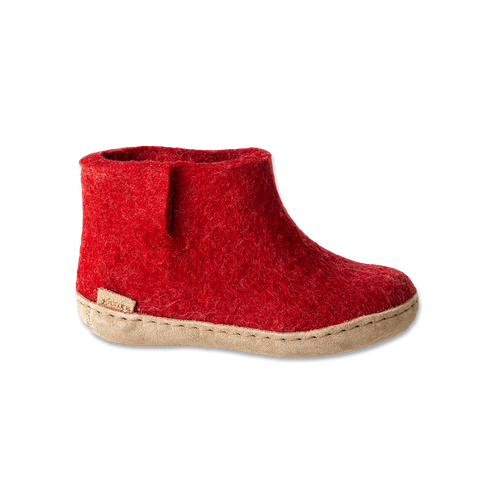Bottillon pour enfant avec semelle de cuir en rouge