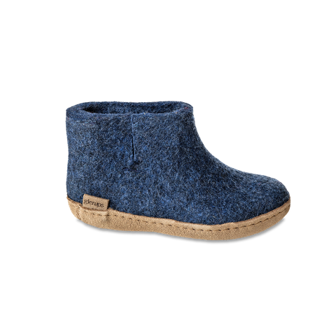 Bottillon pour enfant avec semelle de cuir en bleu denim