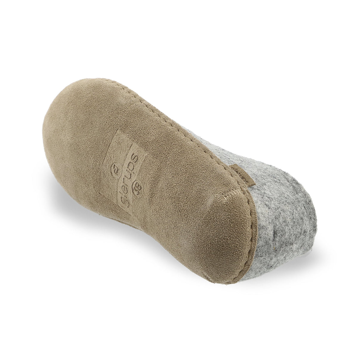 Close-up of a slipper with a visible brand logo on a white background