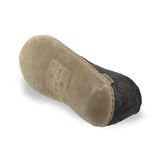 Leather sole of slipper on a white background with a visible brand logo.
