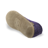 Purple and leather slipper with a visible brand logo on a white background