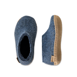 Chaussure pour enfant avec semelle de cuir en bleu denim