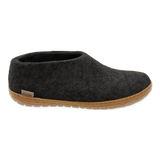 Charcoal shoe with natural rubber sole.