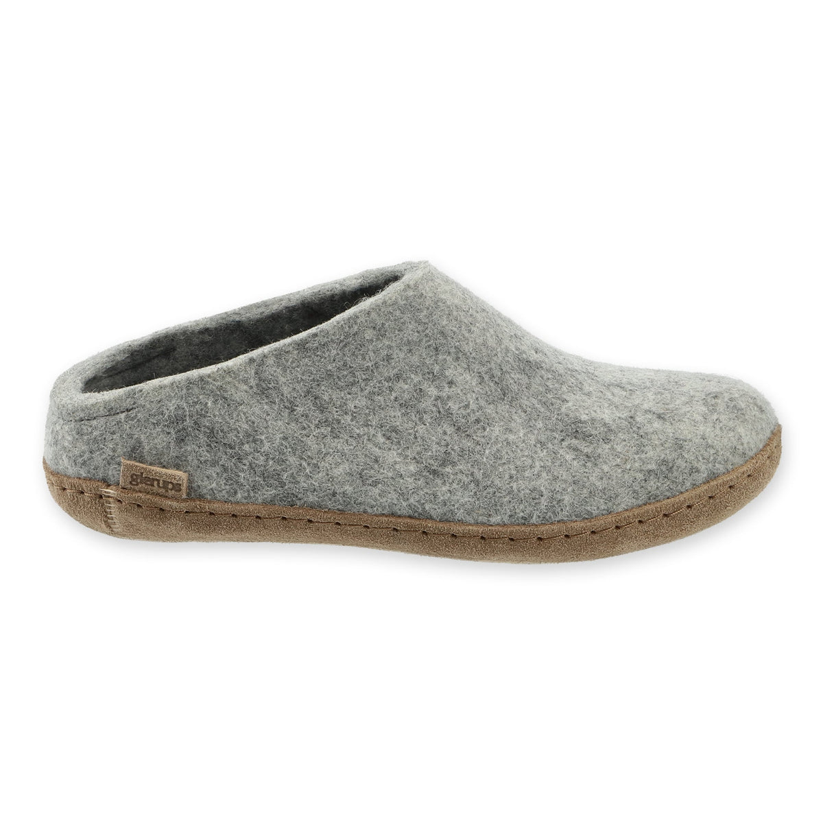 Gray slipper with leather sole on a white background