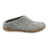 Gray slipper with leather sole on a white background