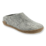 Gray slipper with leather sole on a white background
