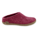 Cranberry slipper with leather sole on a white background