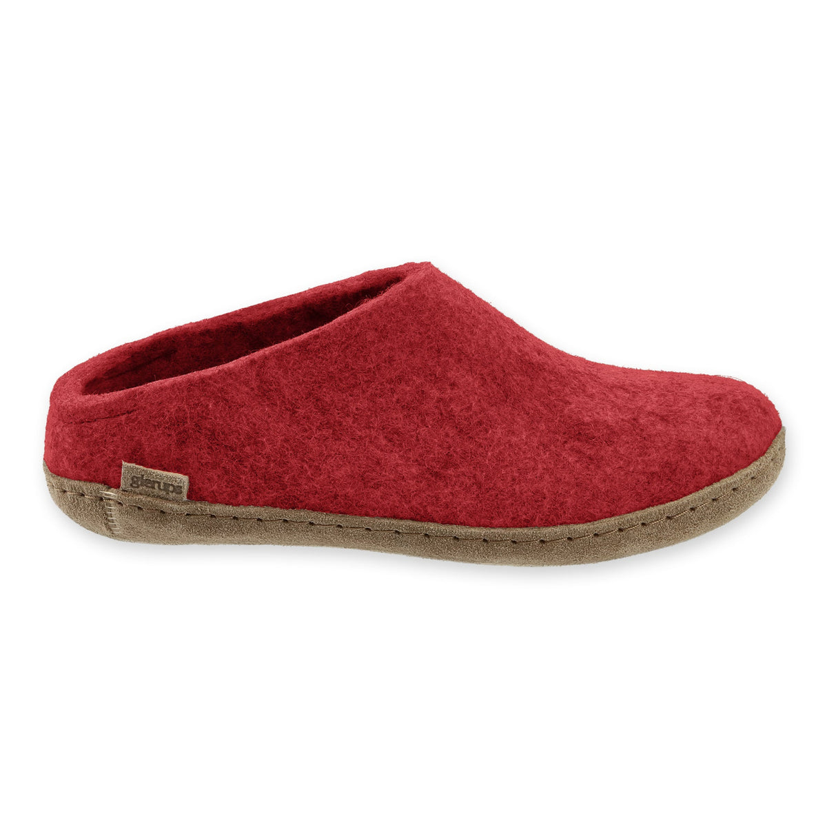 Red slipper with leather soles on a white background