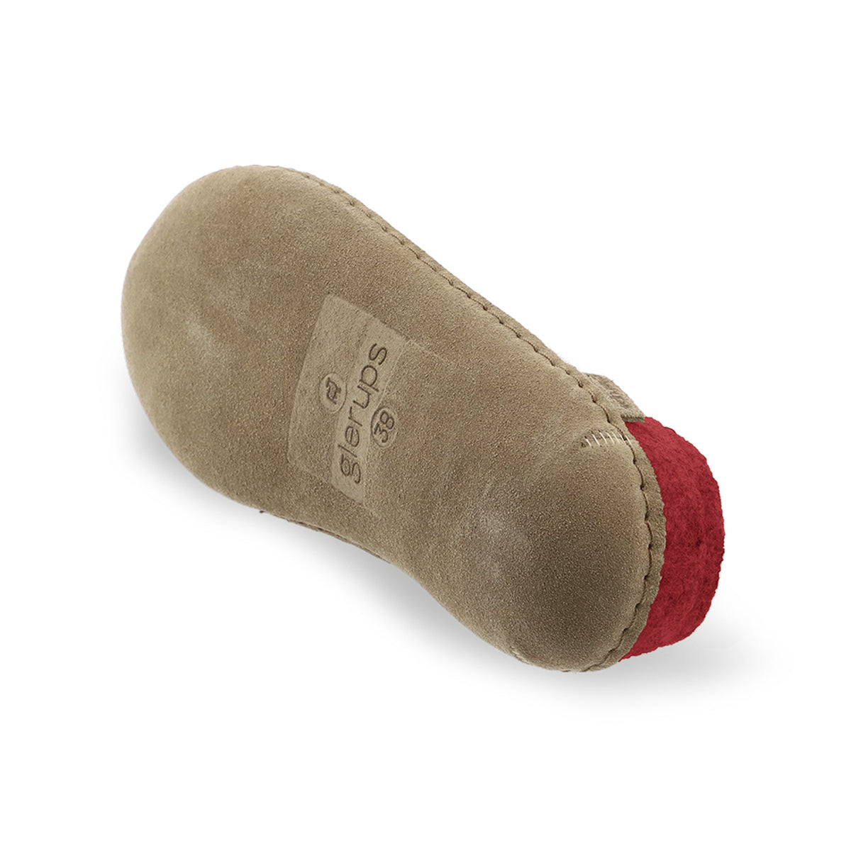 leather soles of a red slipper on a white background