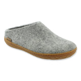 Gray slipper with a rubber sole on a white background
