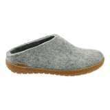 Gray slipper with rubber sole on a white background
