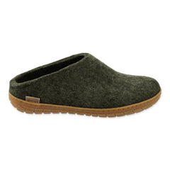 Slip-on Green slipper with rubber sole on a white background