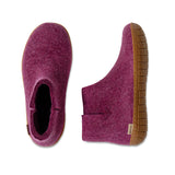 Cranberry slippers with  honey rubber soles on a white background