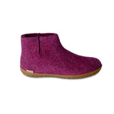 Cranberry ankle boot with honey rubber sole on a white background