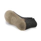 Bottom view of a Charcoal wool boot with a leather sole.