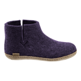 Purple wool boot with a leather sole.