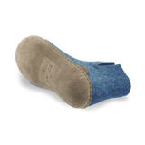 Bottom view of a Petrol wool boot with a leather sole.
