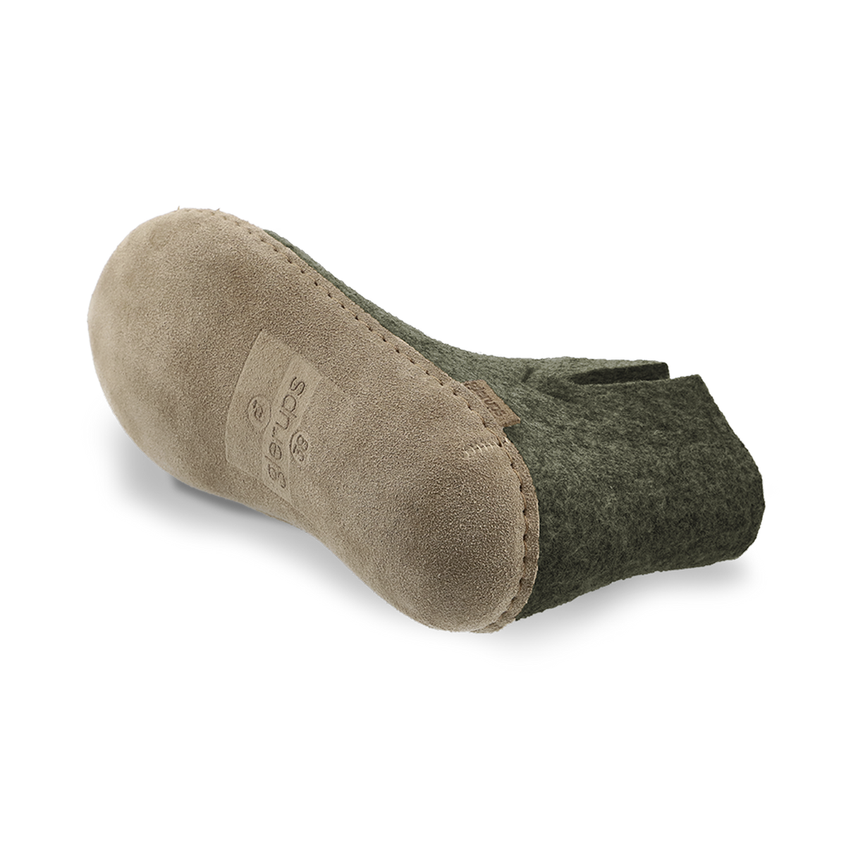 Bottom view of a Forrest Green wool boot with a leather sole.