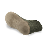 Bottom view of a Forrest Green wool boot with a leather sole.