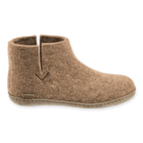 Sand wool boot with leather sole.