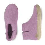 Pink wool boots with leather soles