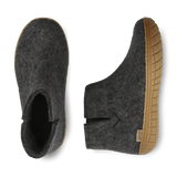 top view and side view of a Charcoal wool boot with a natural rubber sole on a white background