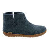 Denim wool boot with a natural rubber sole.