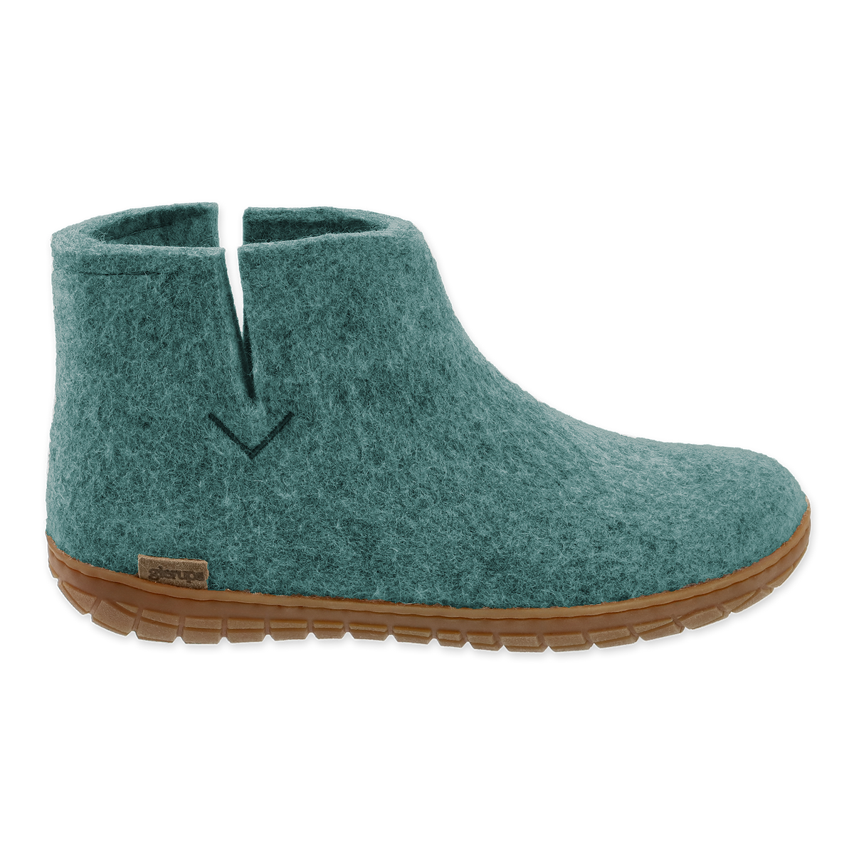 North Sea wool boot with a natural rubber sole on a white background.