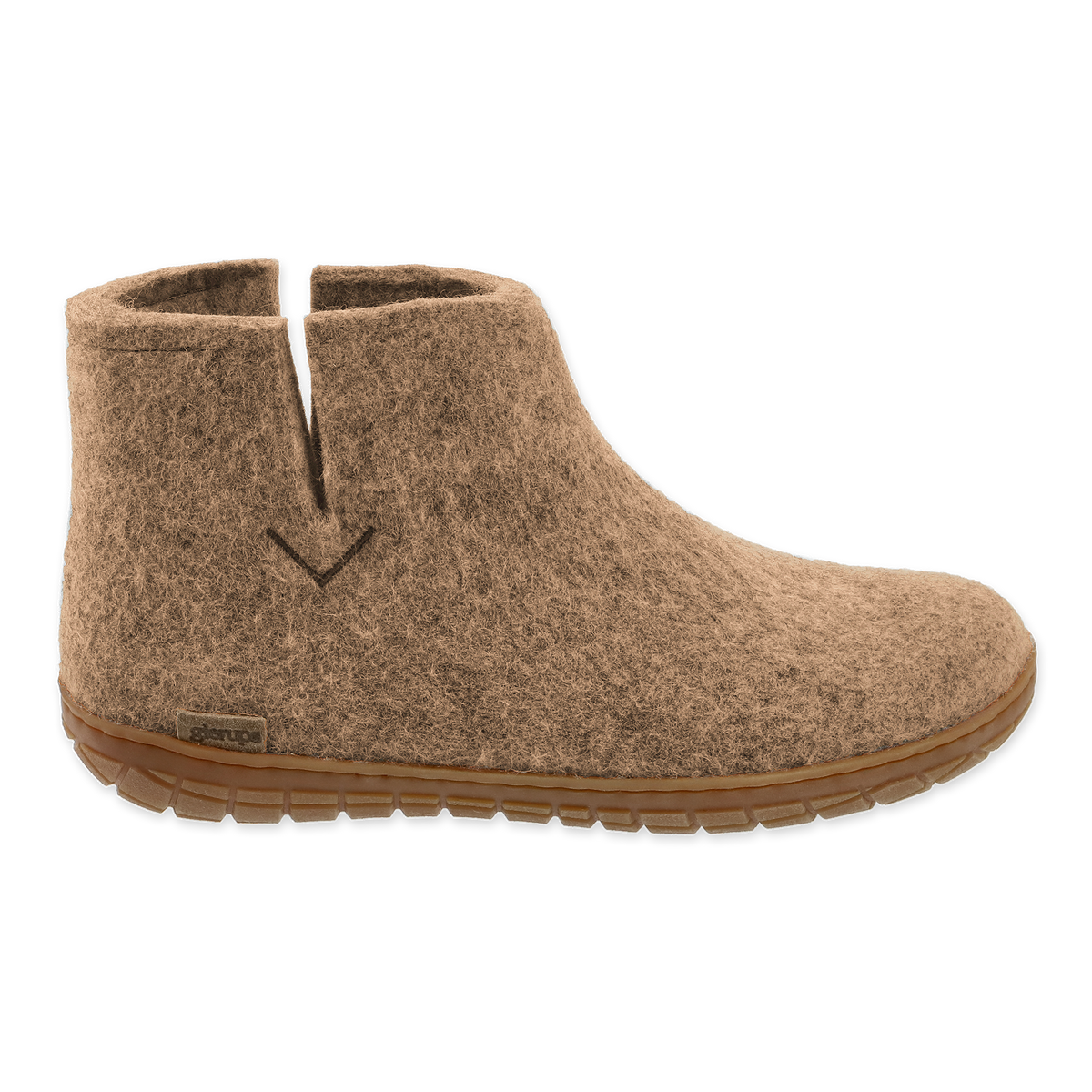Sand wool boot with a natural rubber sole.