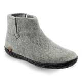 Grey wool boot with a black rubber sole.