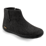 Black wool boot with a black rubber sole.