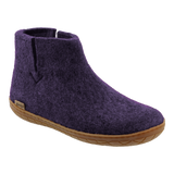 Purple wool boot with a natural rubber sole.
