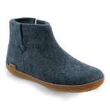 Denim wool boot with a natural rubber sole.
