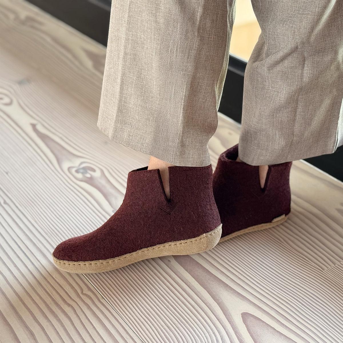 Boot with leather sole - Beet