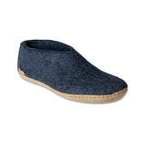 Blue felt slipper on a white background