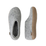 Gray felt slippers on a white background