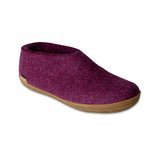 Cranberry slipper with honey rubber sole on a white background