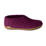 Cranberry slipper with honey rubber sole on a white background