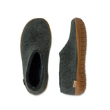 Forest Green  slippers with honey rubber soles on a white background
