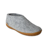 Gray slipper with honey rubber sole on a white background
