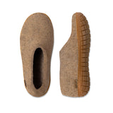 Sand slippers with honey rubber sole on a white background