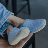 Sans-gêne avec semelle en cuir - Azur